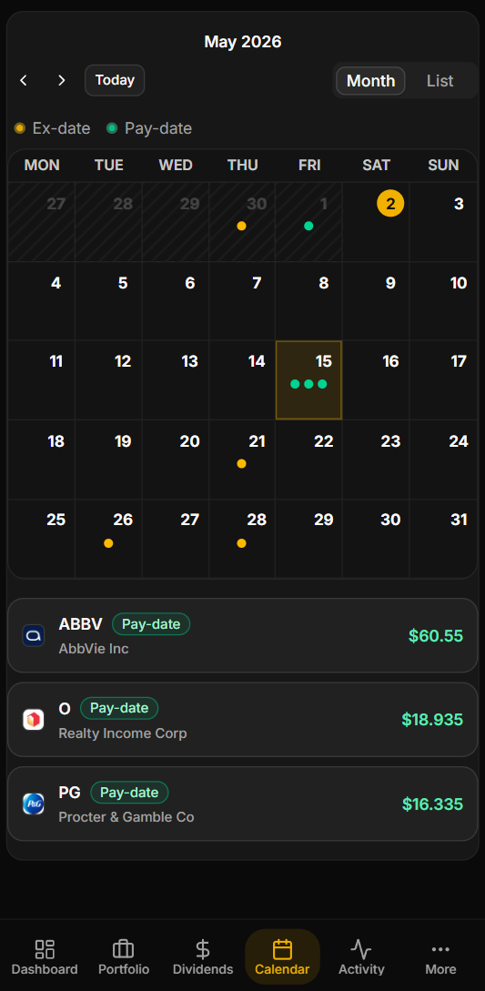 Calendar - mobile view